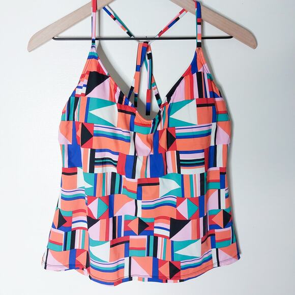 Eco Beach Geometric Strappy Back Tankini Top XL - Picture 2 of 9